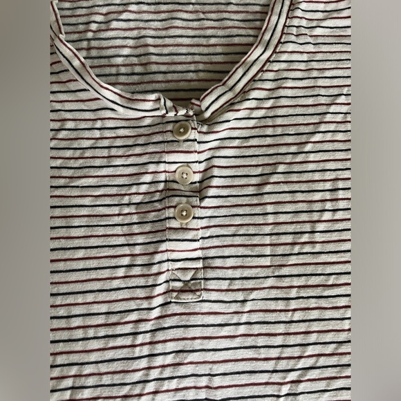 United By Blue Cream Navy and Dark Red Henley T-shirt in Hemp/Linen - Picture 7 of 9